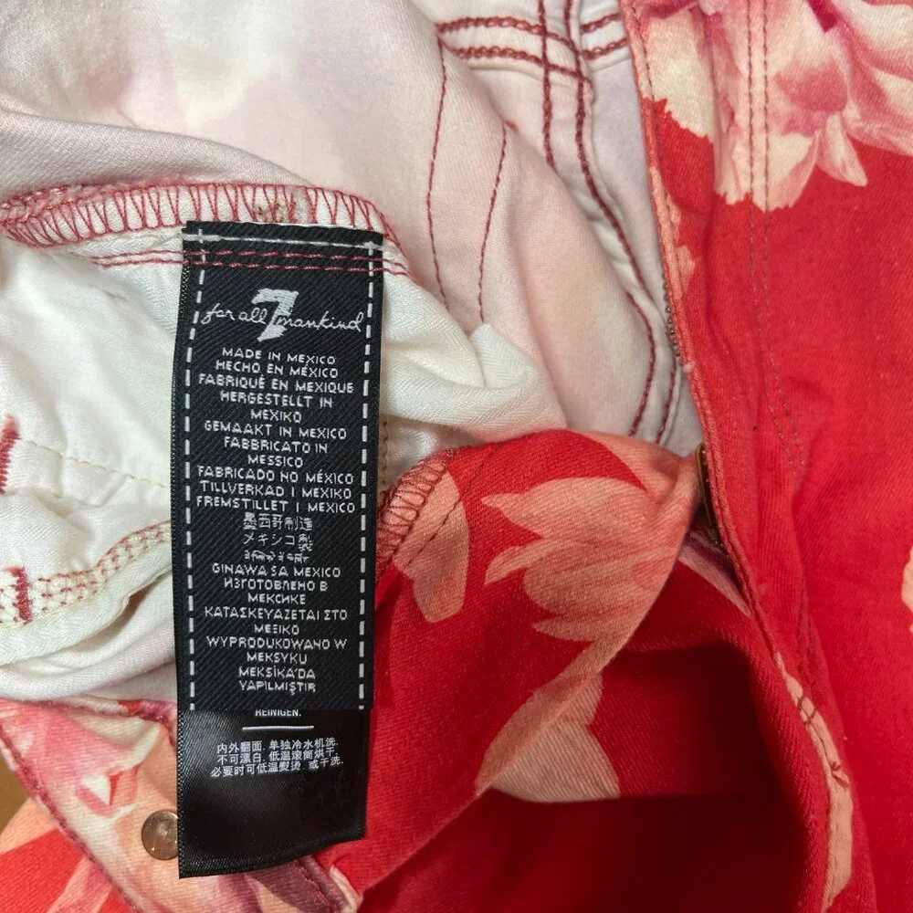 7 For All Mankind High Waist Ankle‎ Skinny Floral Jeans Red Pink Sz 27 Statement